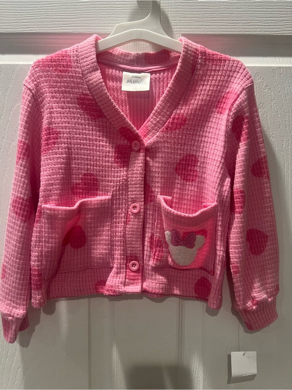 Disney Pink Waffle-Knit Cardigan with Heart Print